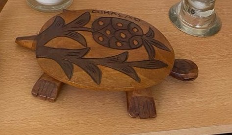 Houten Curacao Schildpad met Ananas Decoratie, Hout, Gebruikt, Overige stijlen, Ophalen of Verzenden