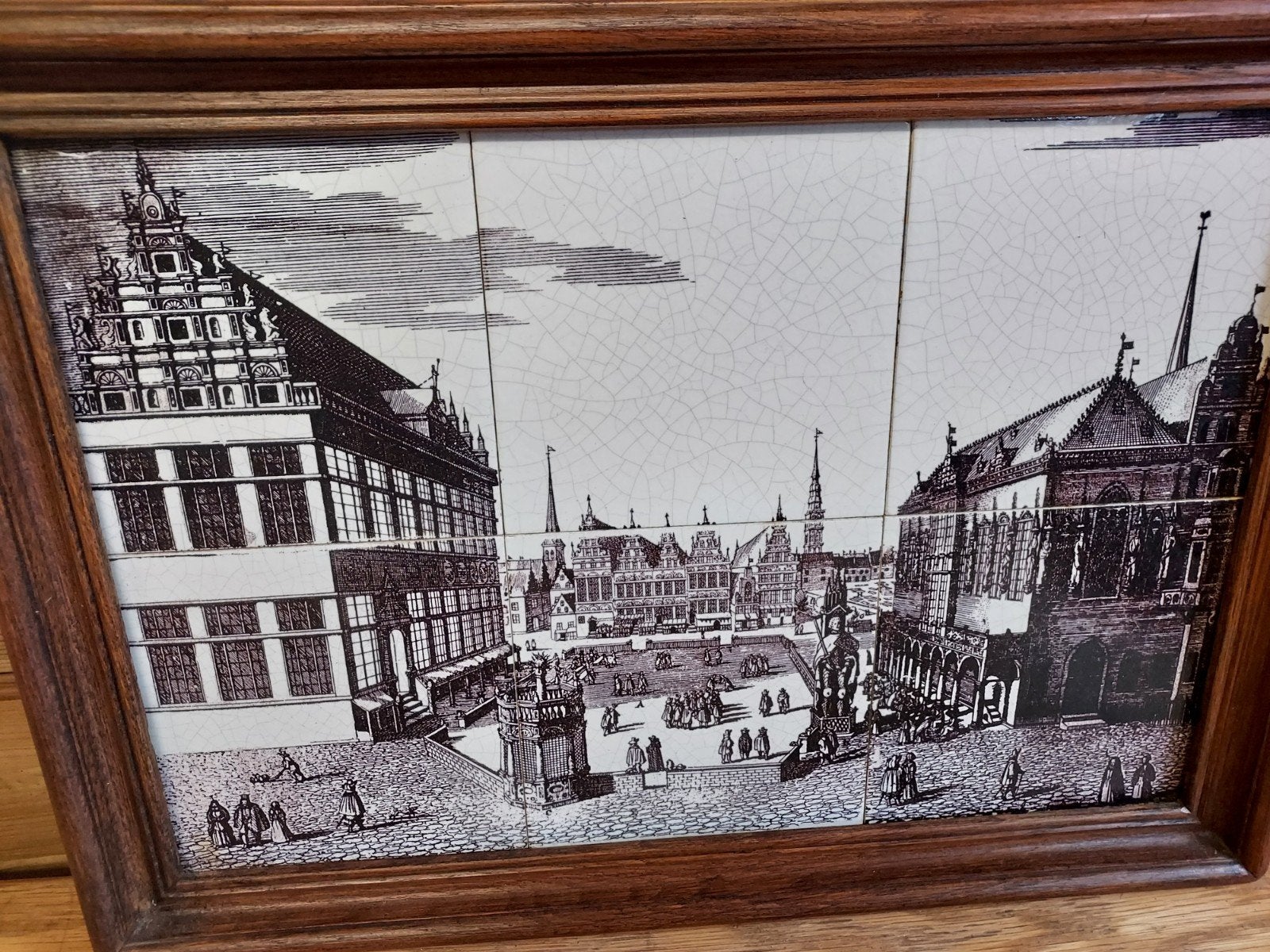 Tegel tableau 6 tegels in lijst stadgezicht, Ophalen of Verzenden