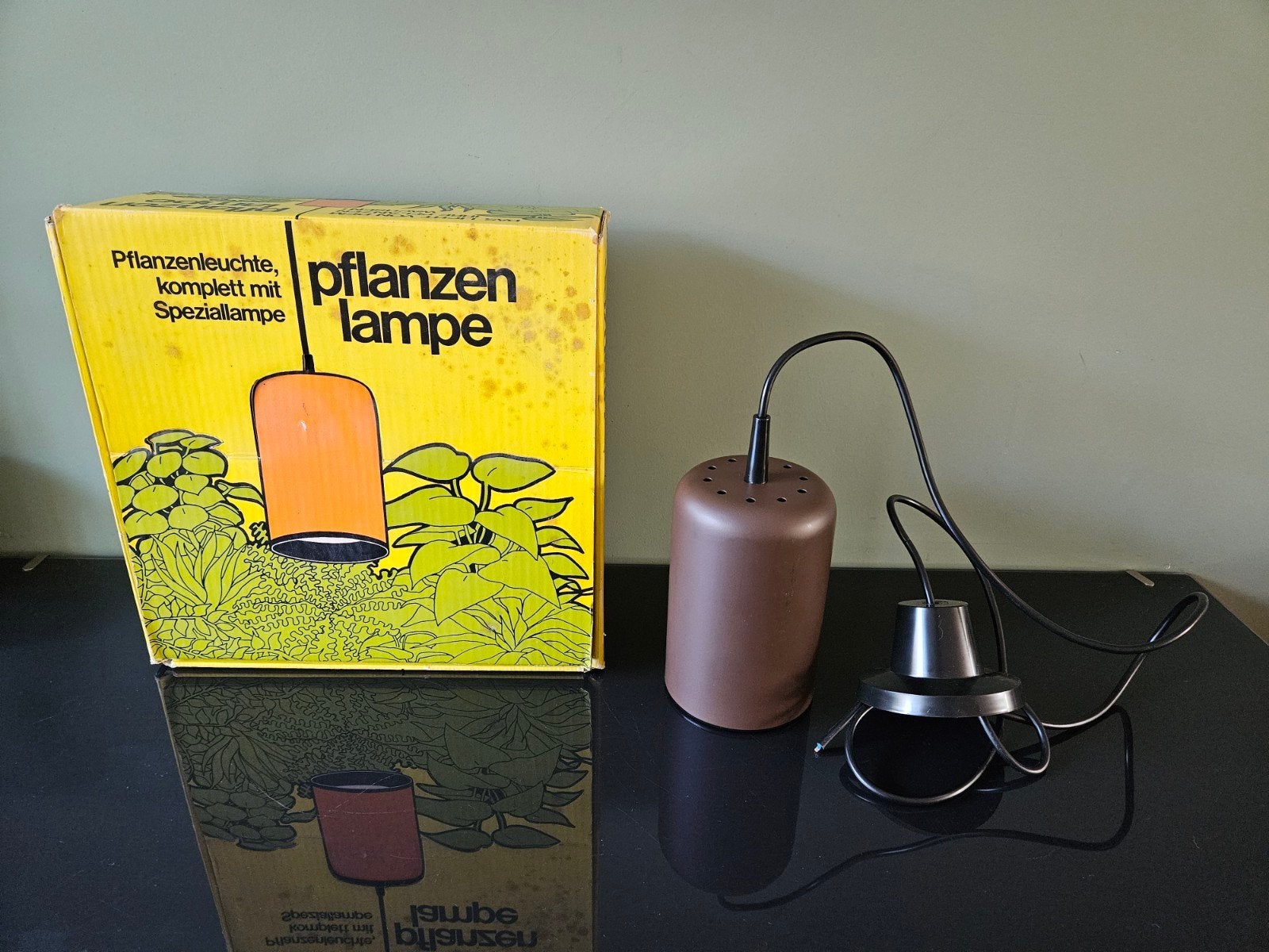 Vintage plantenlamp / hanglamp - bruin - compleet met doos, Metaal, Overige merken, Gebruikt, Bruin