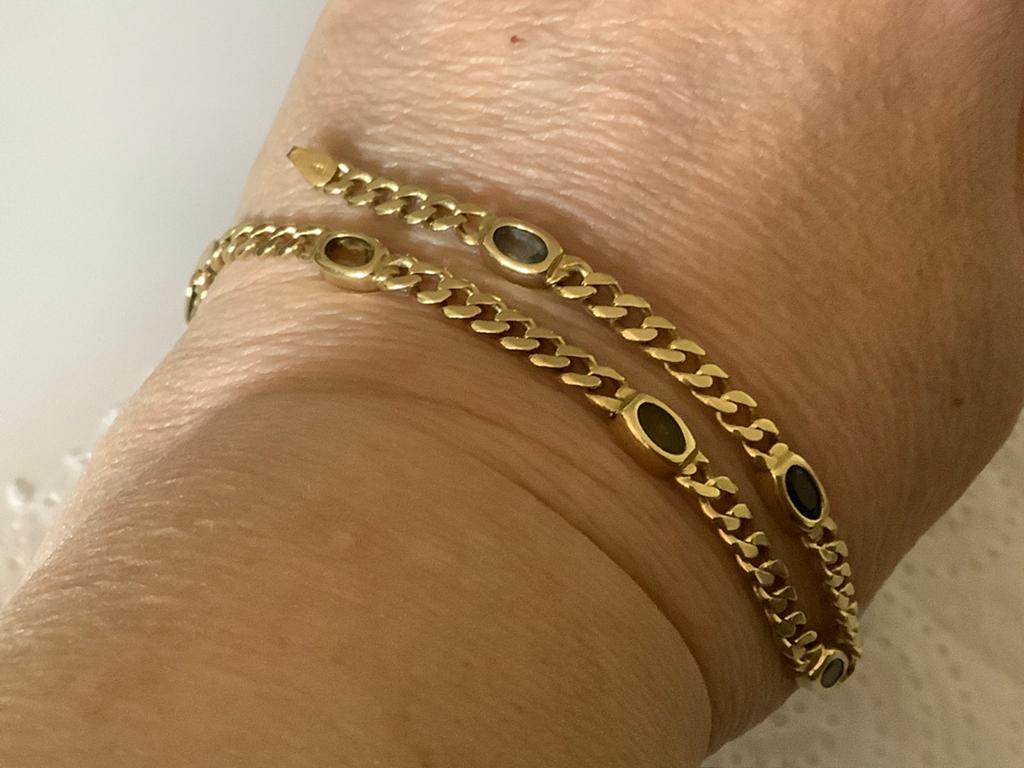 Vintage armband Robijn Peridoot Citrien Onyx Topaas 14 k 585, Verzenden, Zo goed als nieuw, Met edelsteen, Goud