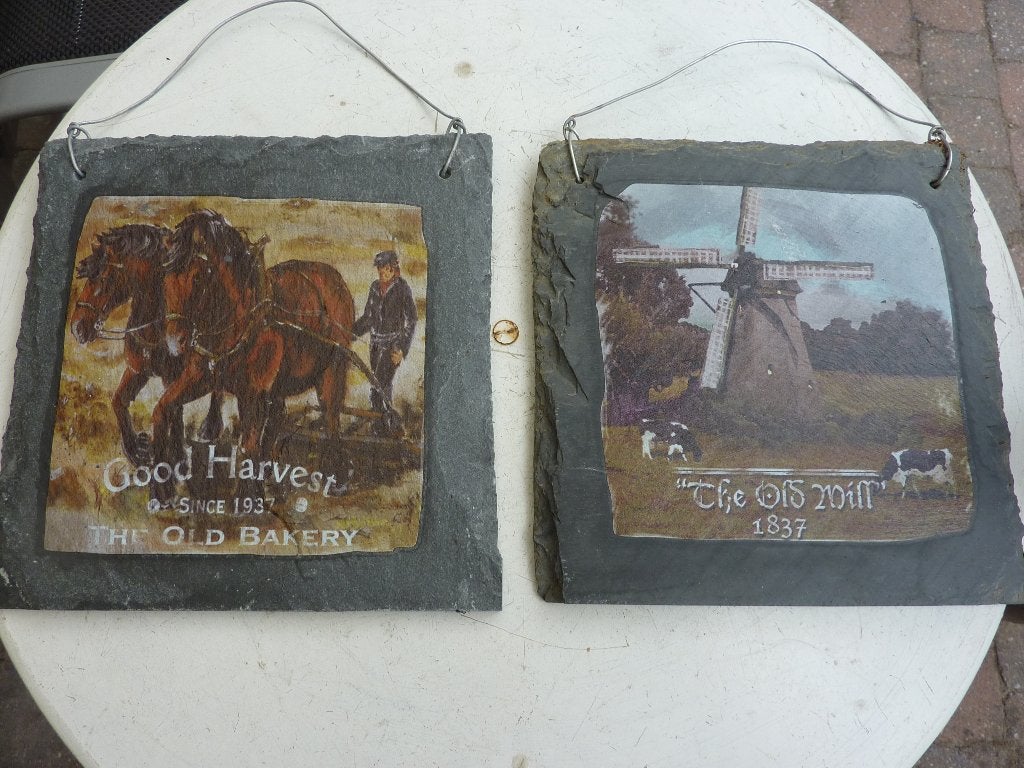 brocante leisteen decoratie beschilderd ?, Ophalen of Verzenden