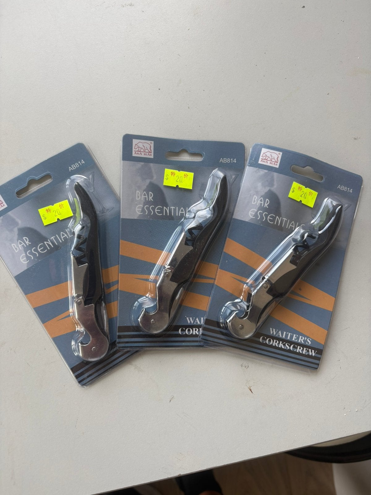 3x Asia Bear AB814 Kelnersmes Kurkentrekker Nieuw , keuken, Verzenden, Zo goed als nieuw
