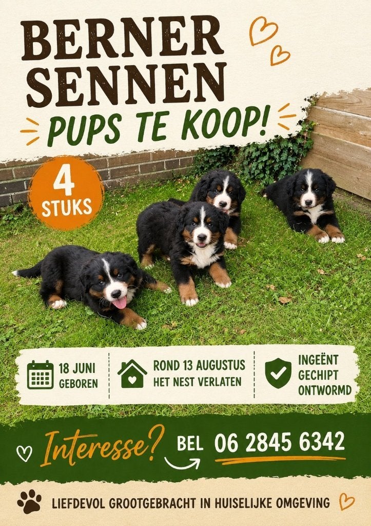 Berner Sennen pups te koop!, Overige rassen, 8 tot 15 weken, Meerdere, Meerdere dieren