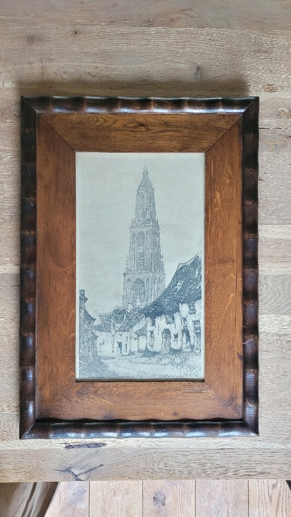 Cuneratoren van Anton P Pieck Ets, Antiek en Kunst, Ingelijst, Ets, Stadsgezicht, 19 cm