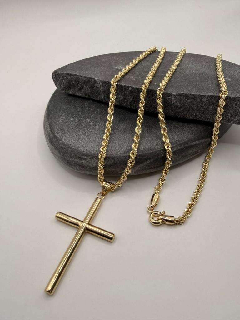14k rope armband met kruishanger, Ophalen of Verzenden, Nieuw, Goud
