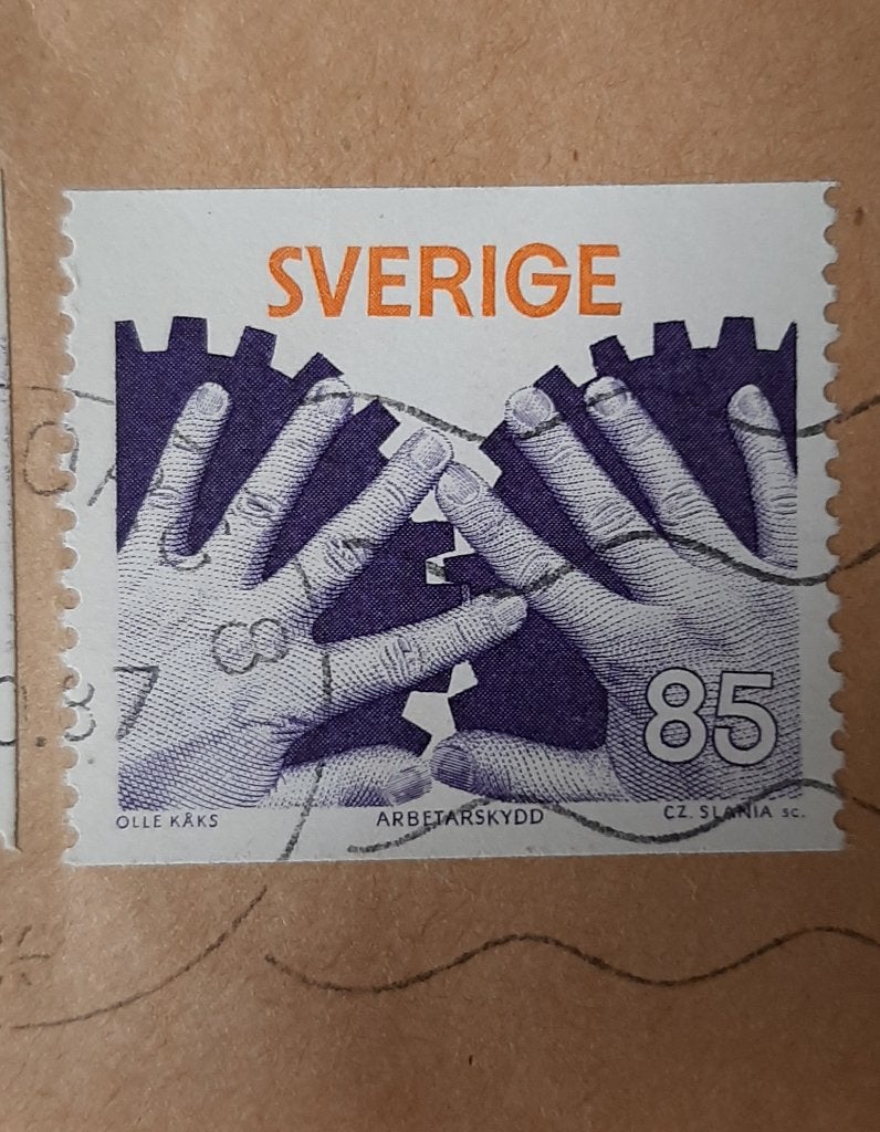 1976 Zweden veilig werken handen tandwiel, Verzenden, Zweden, Gestempeld