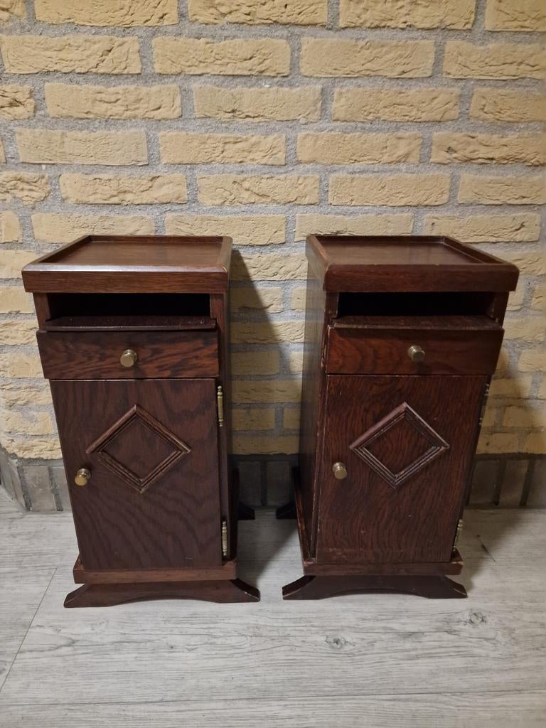 2 oude vintage nachtjes kastjes, Ophalen, Gebruikt, Minder dan 45 cm