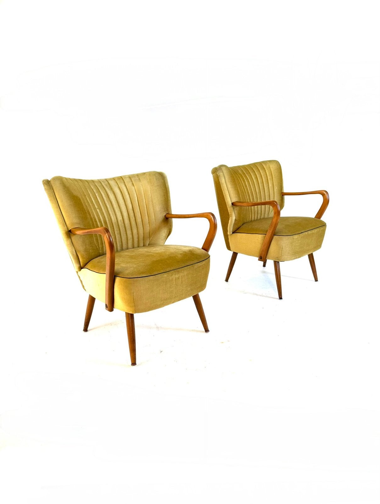 Set van 2 vintage cocktailfauteuils ‘60, Vintage retro buisframe design rotan webbing papercord deens, Minder dan 75 cm, Ophalen of Verzenden
