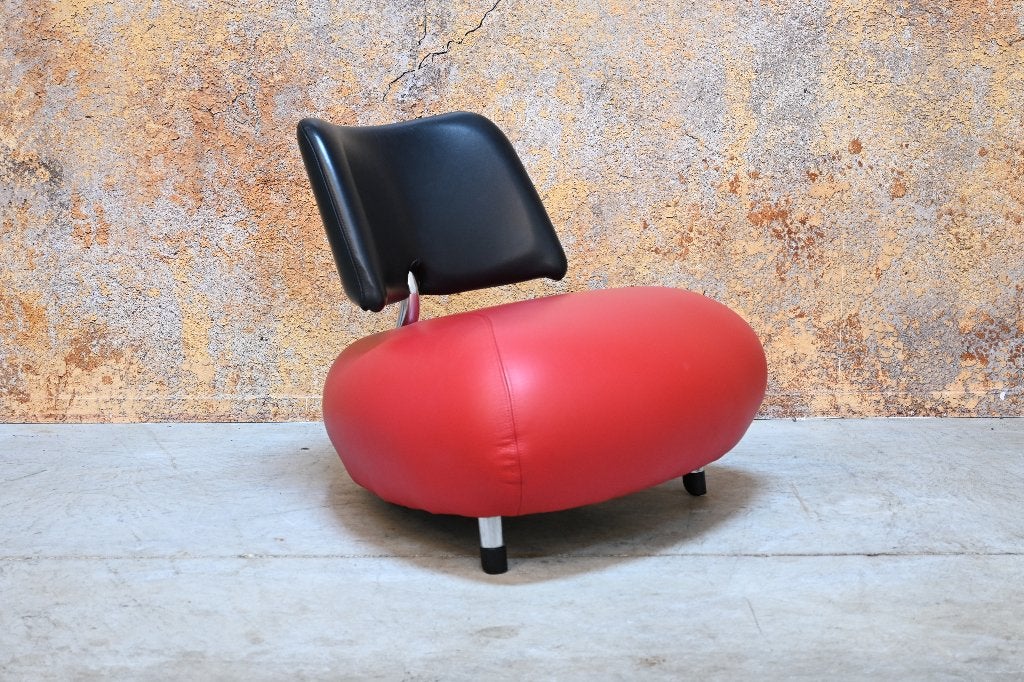 ZGANieuw rood/zwarte leren Leolux Pallone design fauteuil, Leolux, Leolux, 75 tot 100 cm, Ophalen of Verzenden