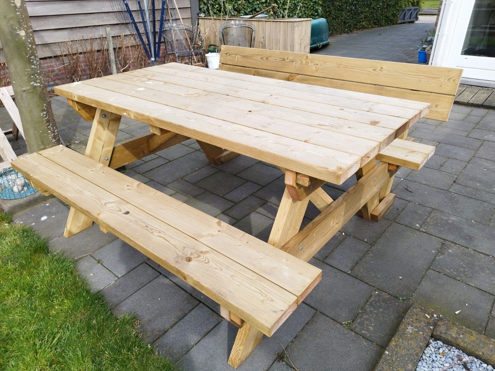 Robuuste picknicktafel nieuw gemaakt, Tuin en Terras, Ophalen, Nieuw, Rechthoekig, Hout
