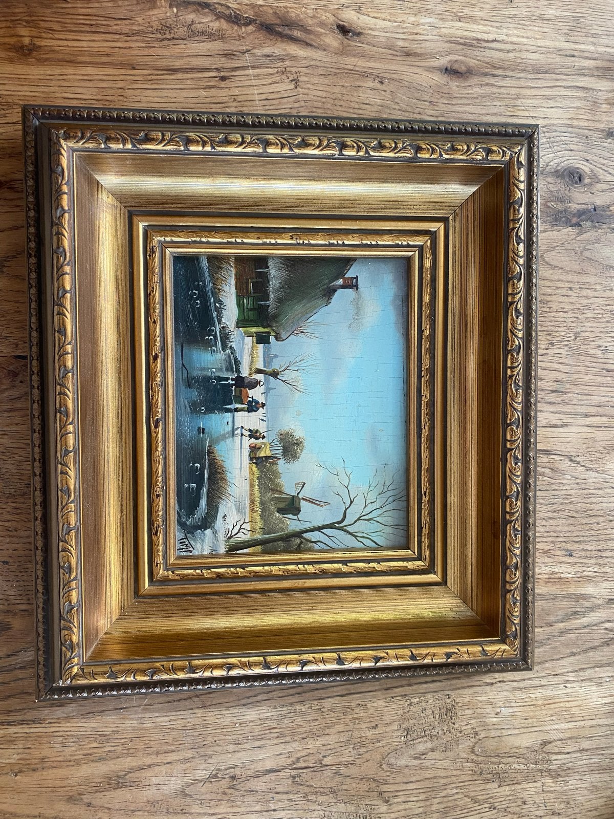 Antiek schilderij van Timp: IJslandschap met schaatsers, Ophalen, Paneel, Gesigneerd, Landschap