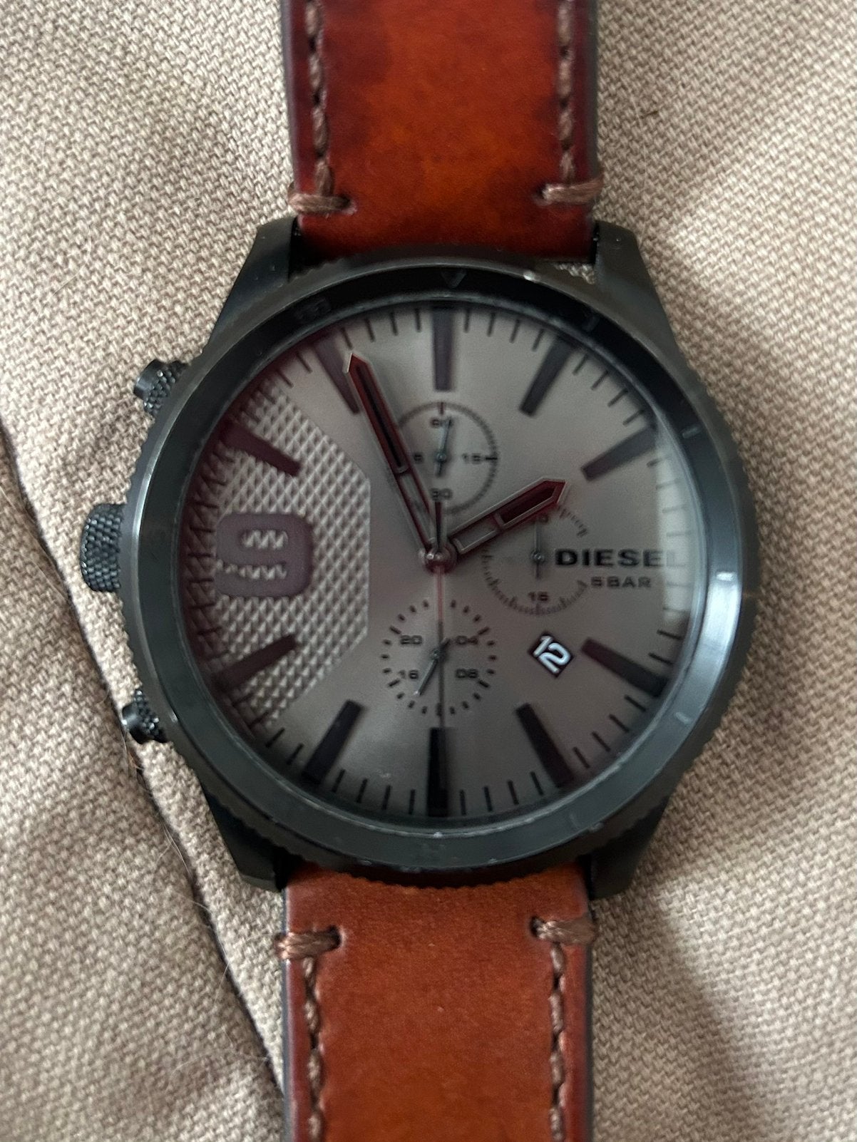 Diesel DZ-4468 horloge matzwart en een donkere wijzerplaat, Overige merken, Leer, Staal, Polshorloge