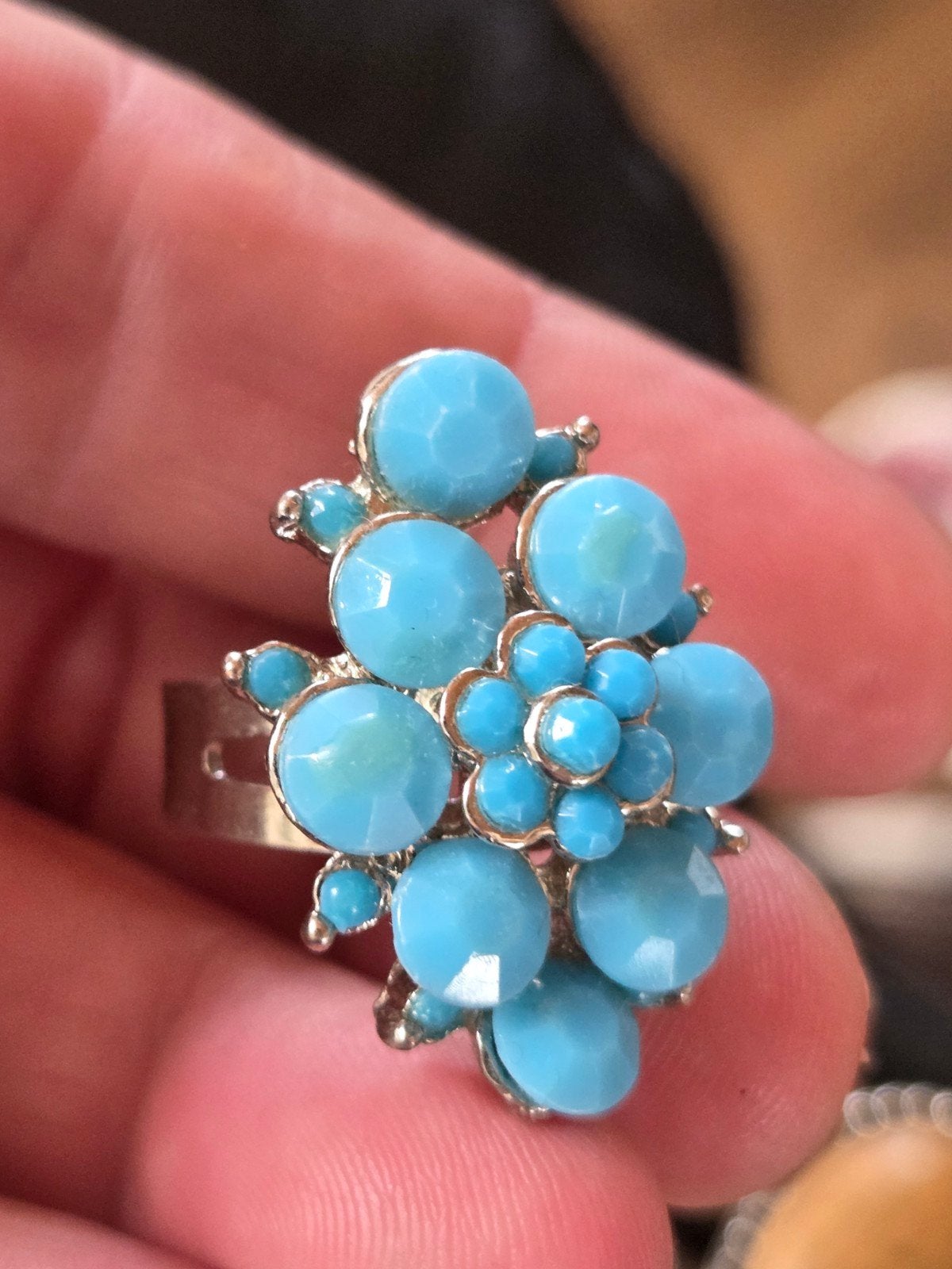 Nieuwe verstelbare ring met turquoise stenen, maat 17-19, Overige materialen, Blauw, Nieuw, Ophalen of Verzenden