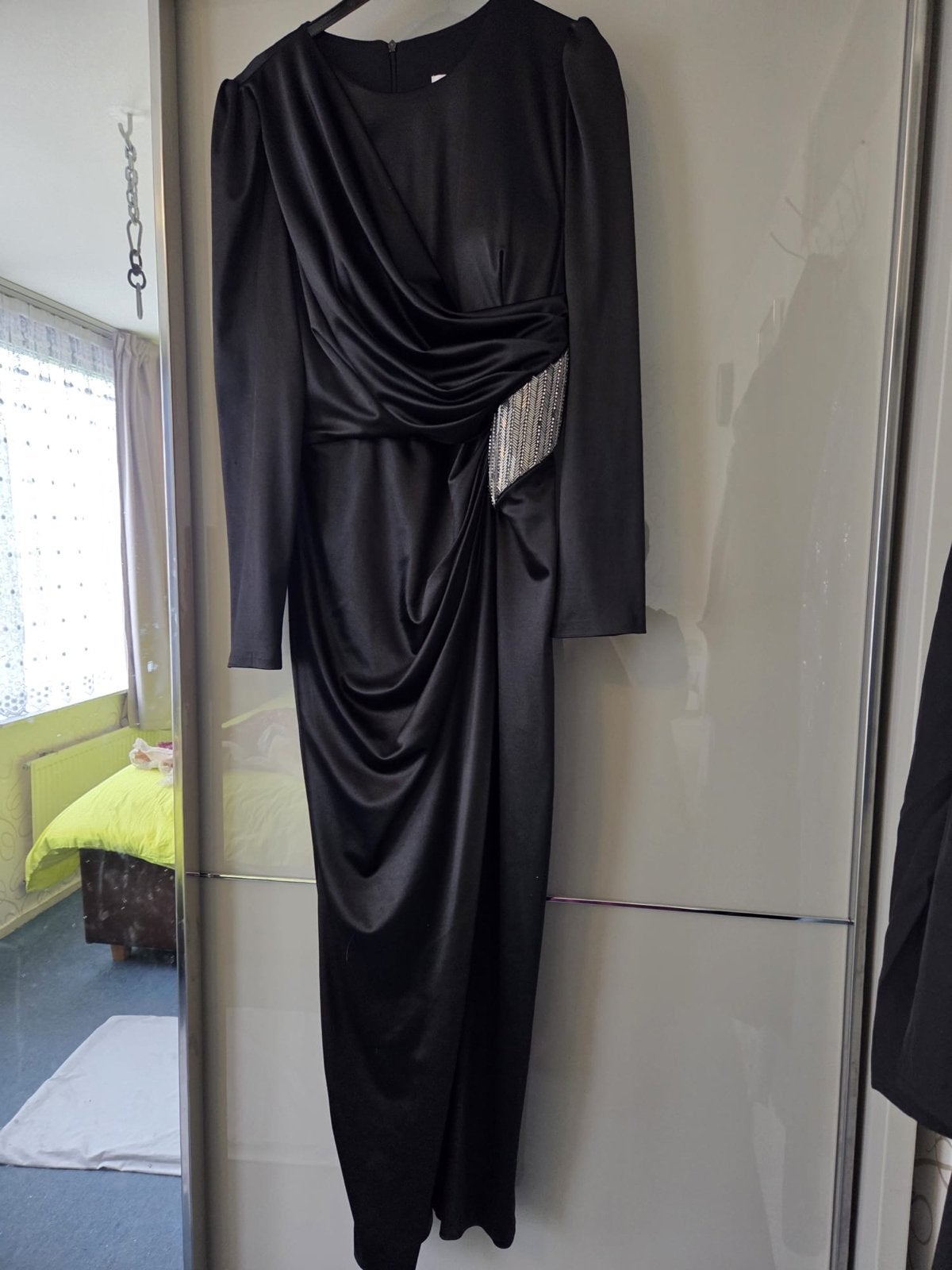 Avondjurk- galajurk - abiye, Kleding | Dames, Jurken, Gedragen, Maat 42/44 (L), Zwart, Onder de knie, Ophalen of Verzenden