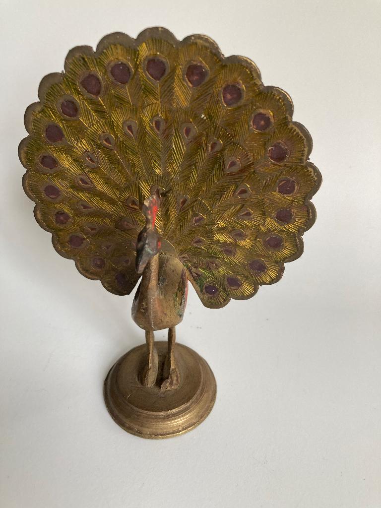 Messing Pauw beeldje vintage vogel peacock Boho Bohemian, N, Ophalen of Verzenden, N, N
