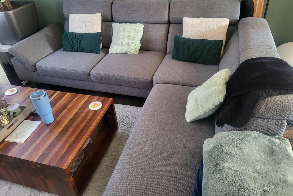 Montèl loungebank met hoofdsteun, 280 cm breed, 250 tot 300 cm, Gebruikt, Hoekbank, Ophalen of Verzenden