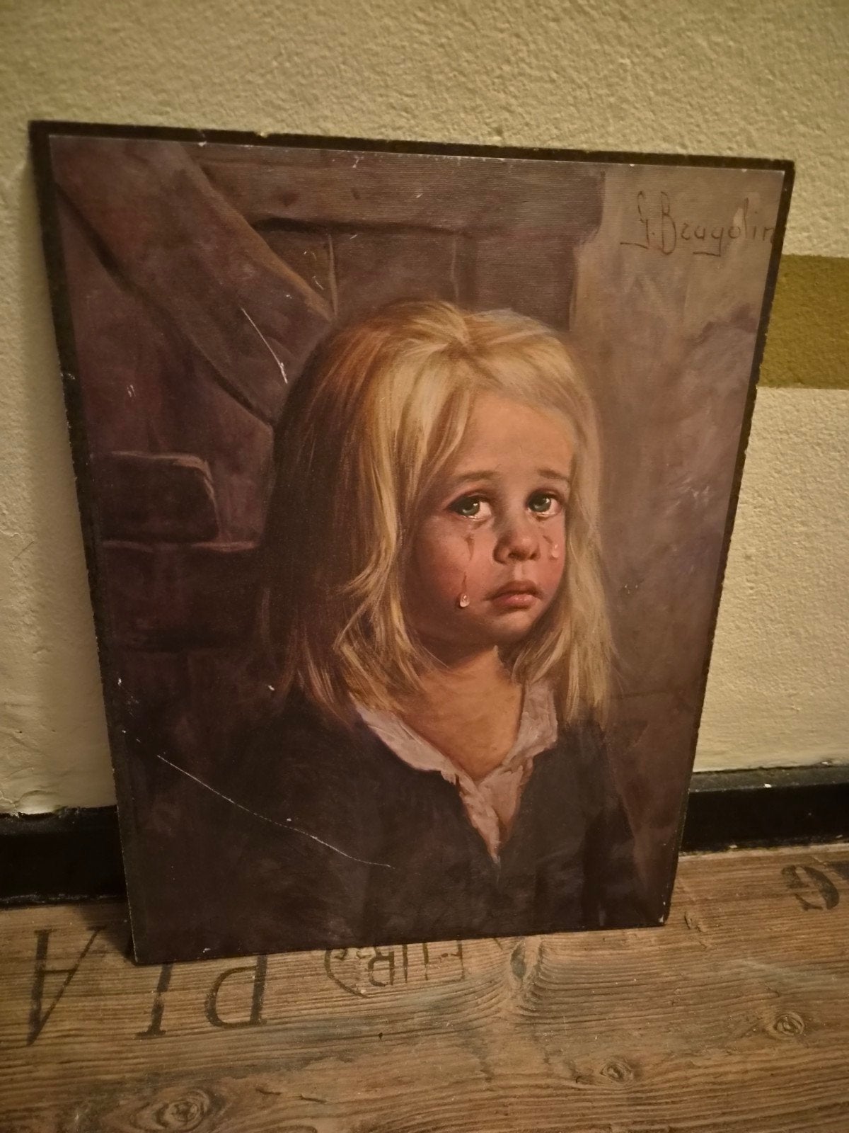 Vintage Bragolin Huilend Kind Print - 30x40 cm, Paneel, Portret of Personen, Ophalen of Verzenden, Gesigneerd