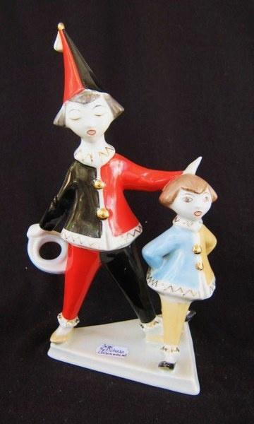 Hollohaza - Art Deco Zingende clown met kind (070) 3095, Ophalen, Zo goed als nieuw, Mens