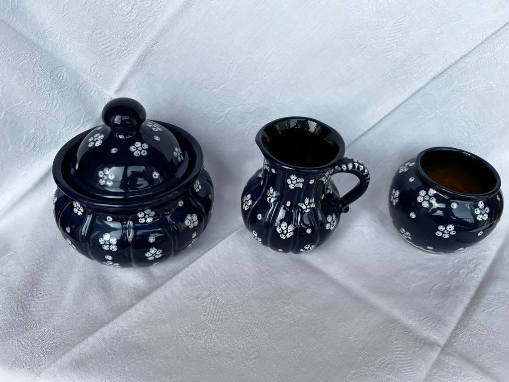 Gmundner servies set, donker blauw met bloemetjes, Ophalen of Verzenden