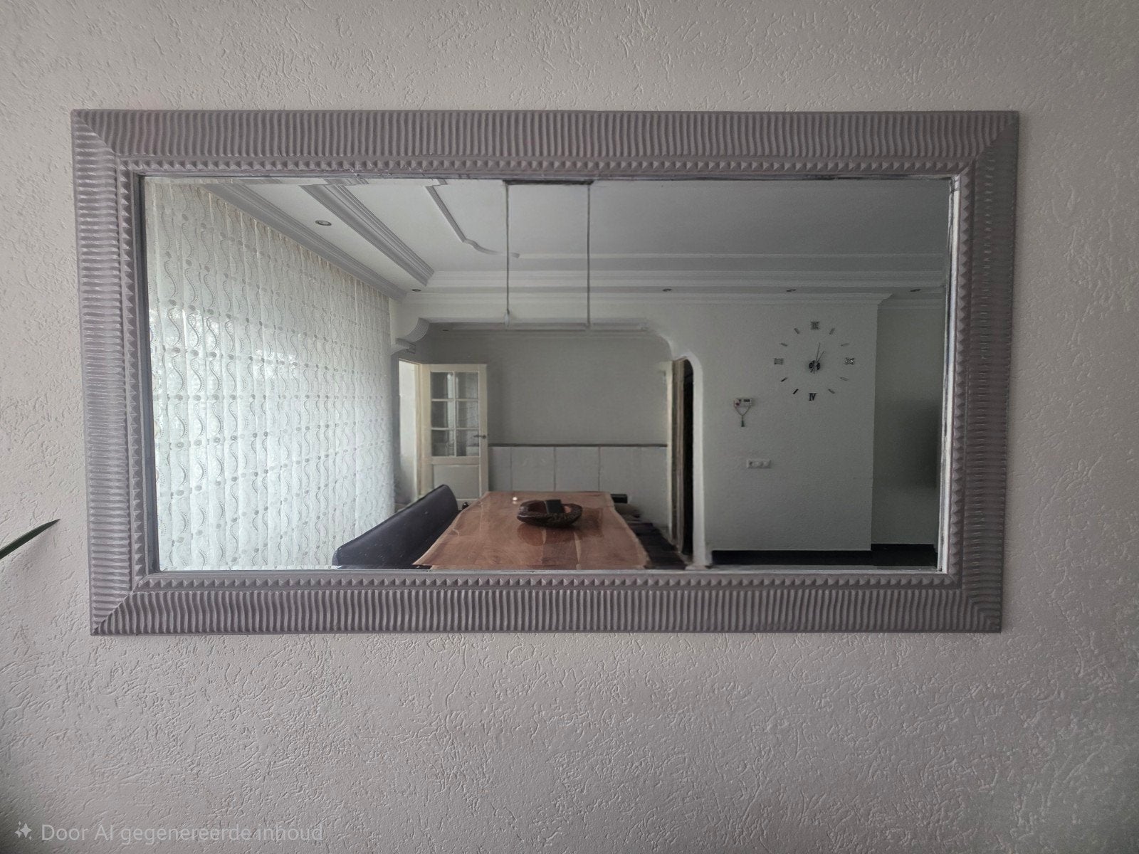 Grote rechthoekige spiegel met decoratieve lijst, Gebruikt, 125 cm of meer, Ophalen of Verzenden, Minder dan 100 cm