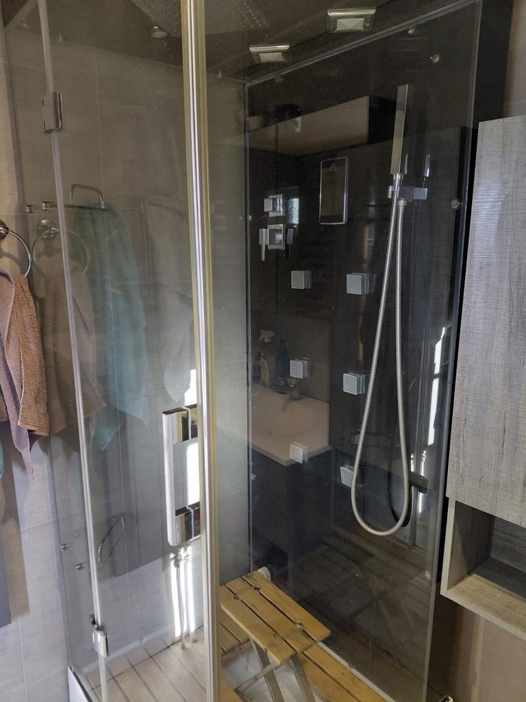 Douchestoomcabine met zitje - Gebruikt, goede staat, Ophalen of Verzenden, Gebruikt, Douche