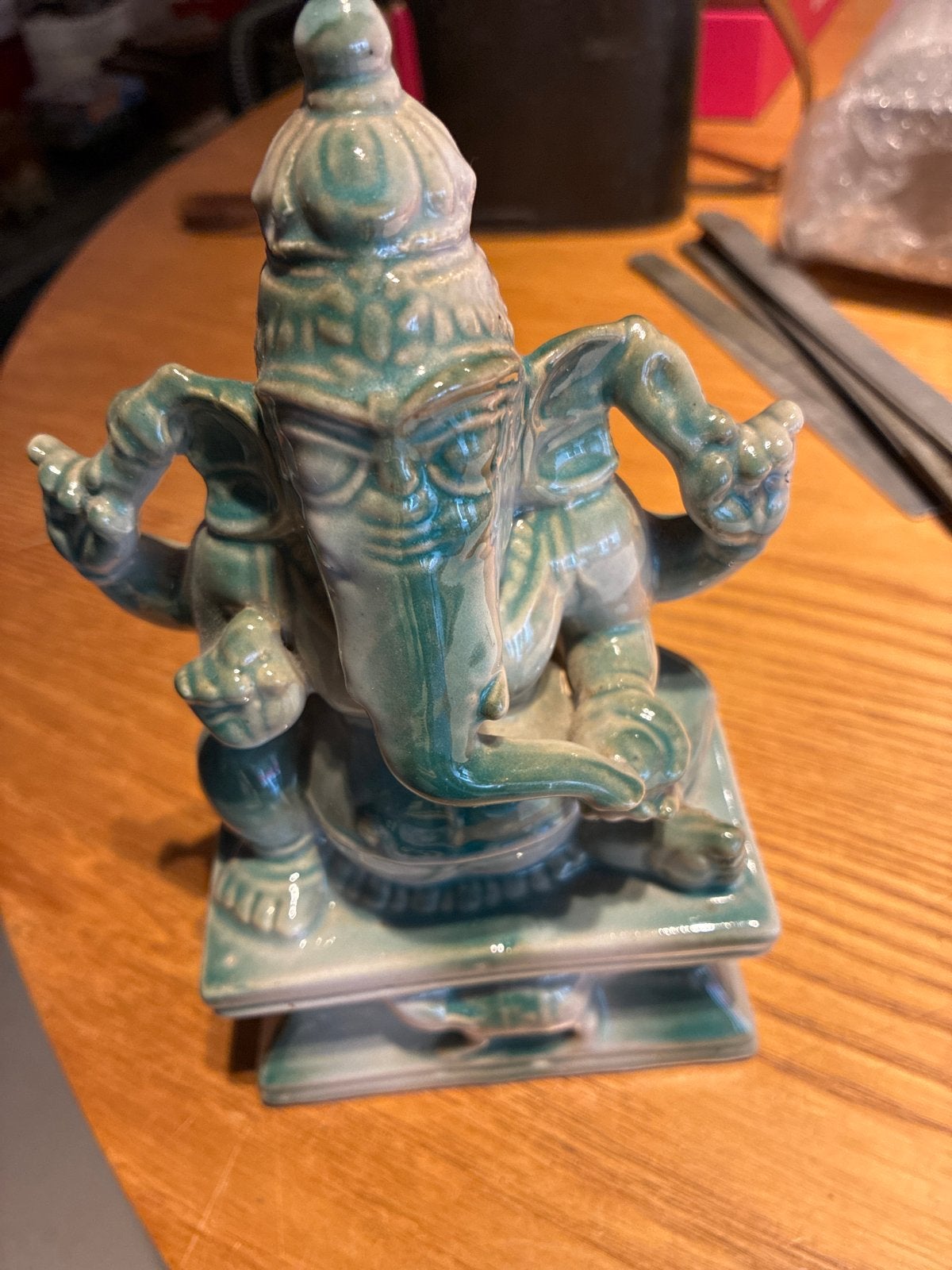 Ganesha beeldje - Groen celedon geglazuurd 18 cm, Ophalen of Verzenden, Zo goed als nieuw, Religie