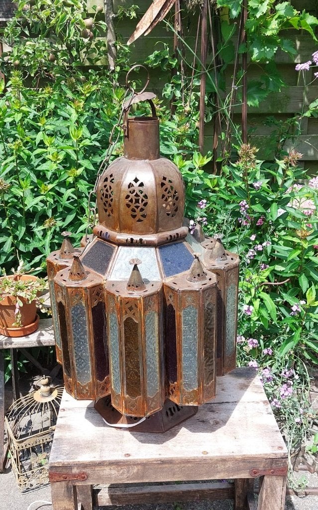 XL Marokkaanse vintage lantaarnlamp gekleurd glas elektrisch, Ophalen