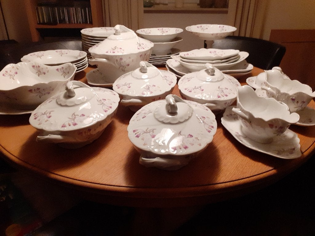 Prachtig Duits servies wit met roze, Ophalen, Gebruikt, Overige merken, Klassiek
