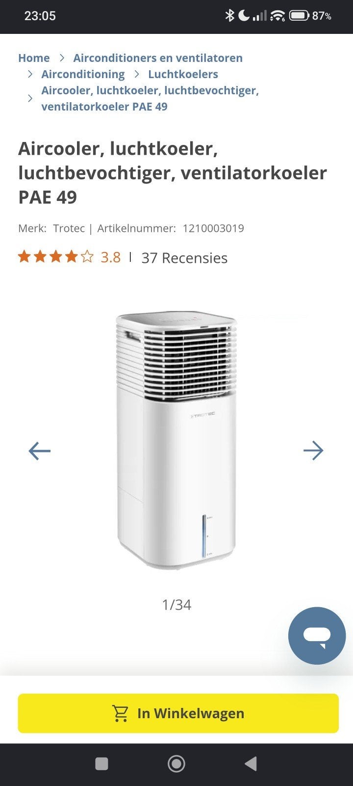 Trotec PAE 49 Aircooler/Luchtkoeler met Ionisator, Ophalen, Zo goed als nieuw, Luchtreiniger