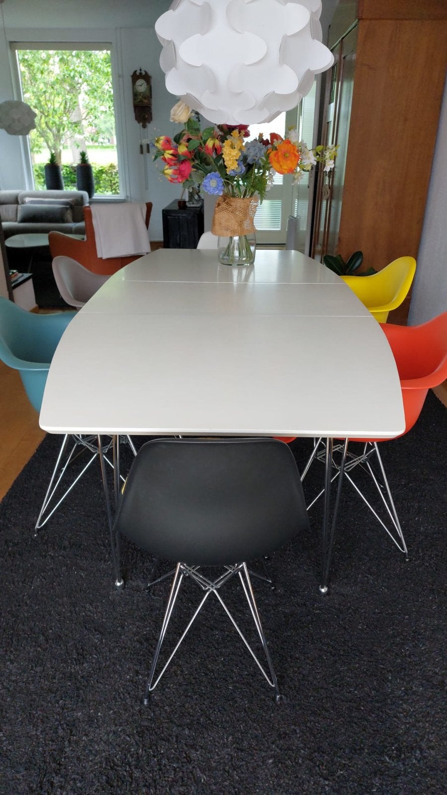 Design eettafel - Uitschuifbaar met hairpin poten, Ophalen, Gebruikt, 200 cm of meer, 50 tot 100 cm
