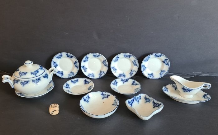 12-delig kinderservies van porselein met blauw decor, Ophalen of Verzenden