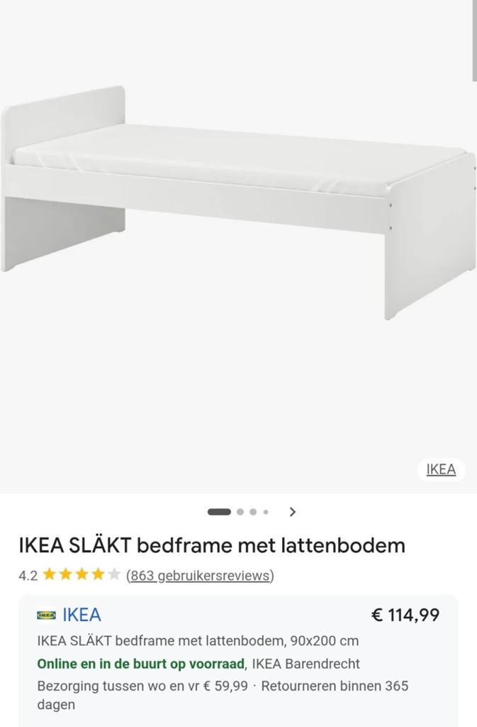 Ikea eenpersoons bed Slakt met lattenbodem en speelmatrasjes, Huis en Inrichting, Slaapkamer | Bedden, Ophalen, 90 cm, Eenpersoons