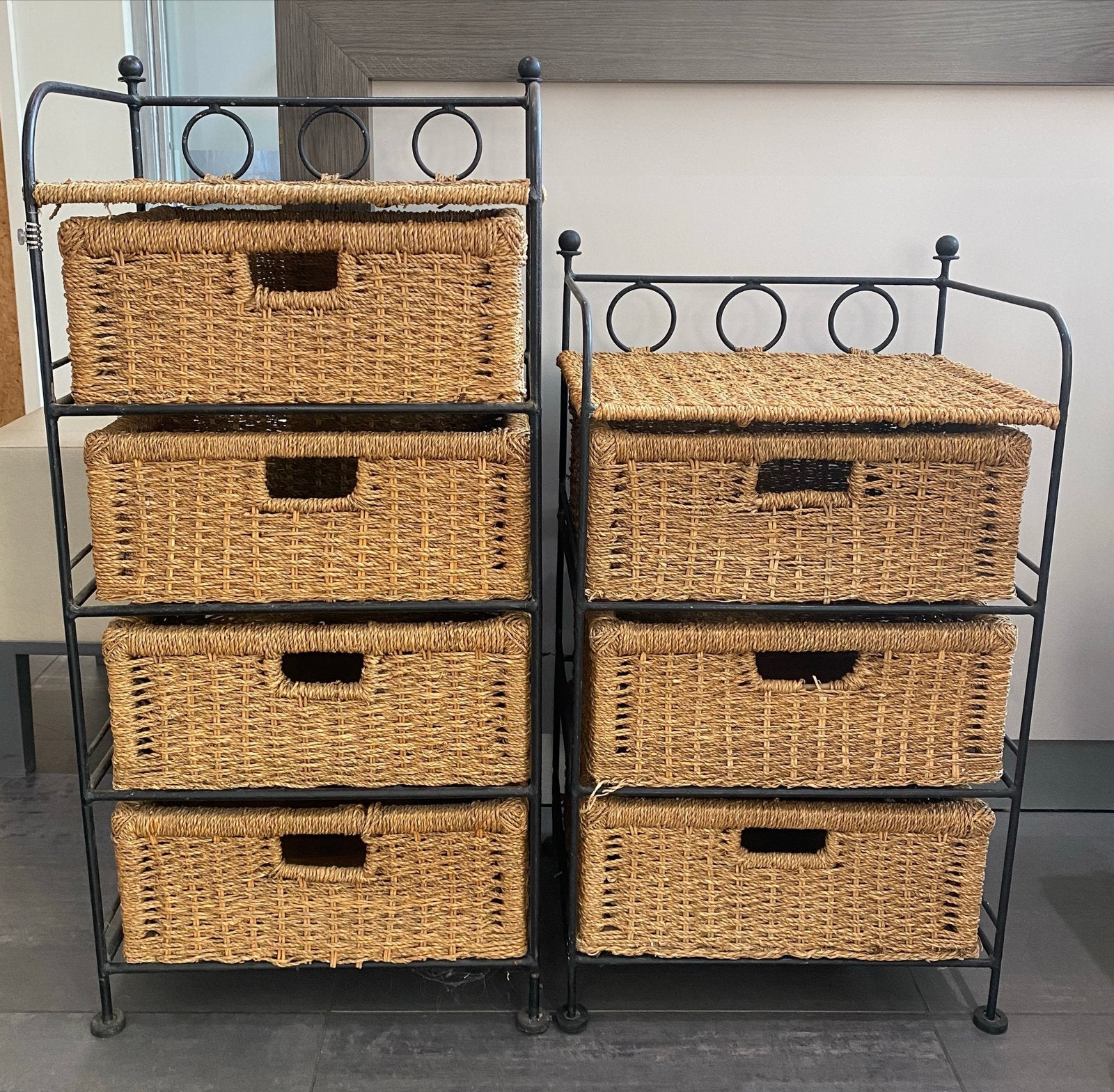 Vintage rotan ladekastjes met metalen frame, Huis en Inrichting, Kasten | Ladekasten, Ophalen, Minder dan 50 cm, Gebruikt, Overige materialen