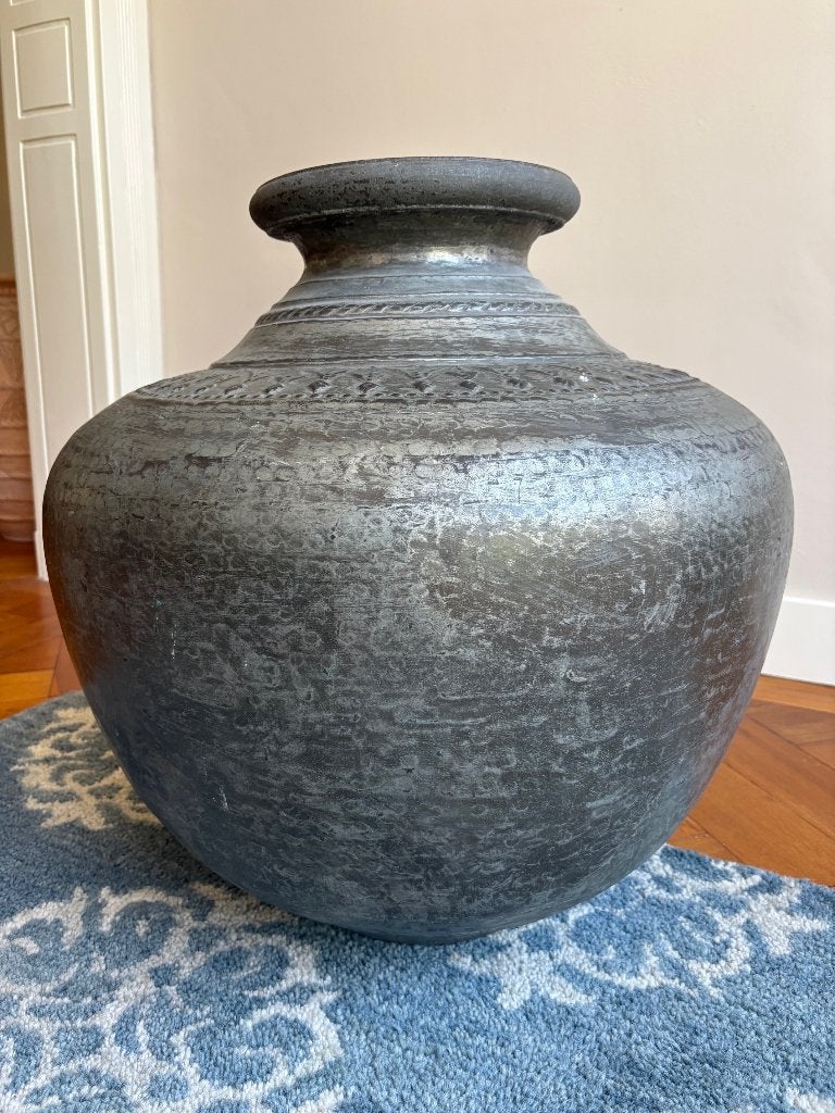 Decoratieve Indische vaas, metaal, Huis en Inrichting, Woonaccessoires | Vazen, Ophalen, Gebruikt, Met patroon/structuur, Metaal