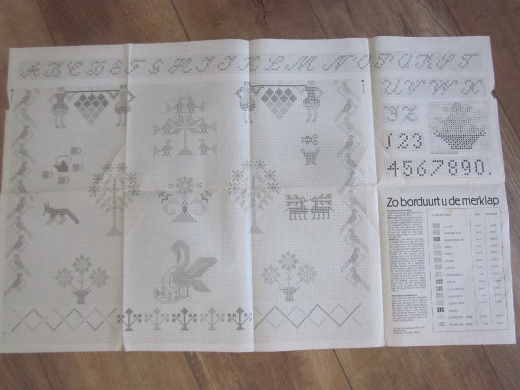 Borduur telpatroon merklap vol motieven van vroeger, Ophalen of Verzenden, Zo goed als nieuw, Handborduren, Patroon