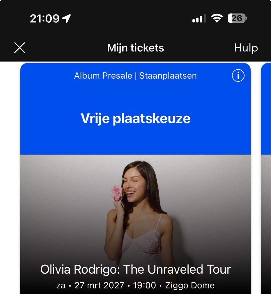 4x kaarten olivia rodrigo staanplaatsen 27 maart 2027, Tickets en Kaartjes, Concerten | Pop, Drie personen of meer