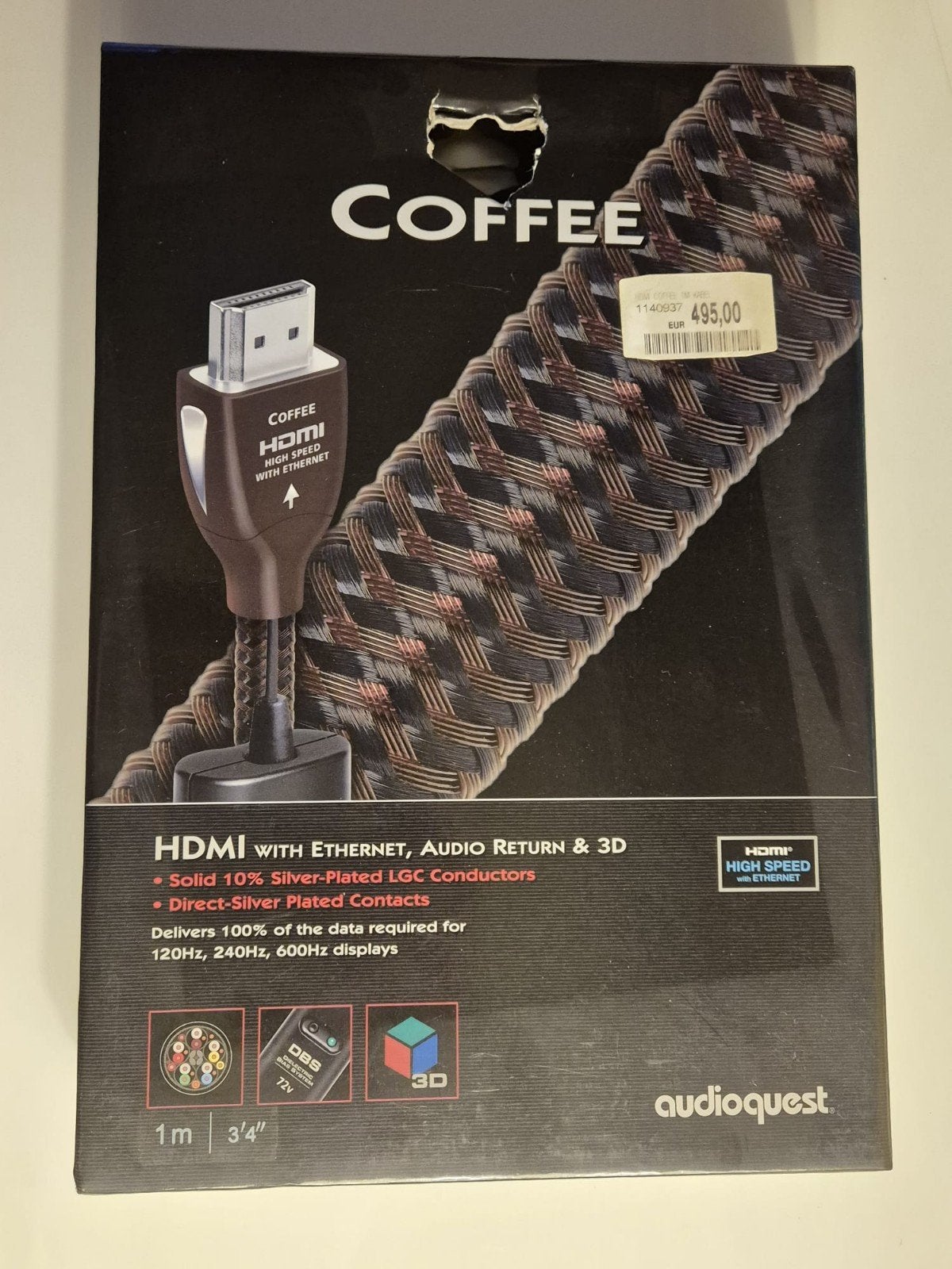 AudioQuest Coffee HDMI-kabel met Ethernet, 1 meter, Ophalen of Verzenden, Zo goed als nieuw, Minder dan 2 meter, HDMI-kabel