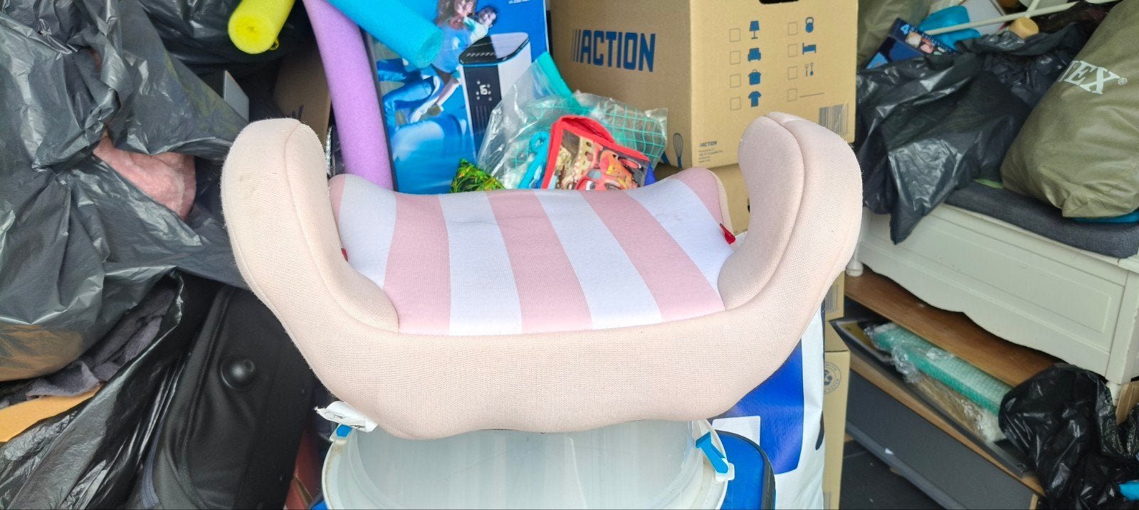 Roze/wit gestreept auto zitje, Overige merken, 15 t/m 36 kg, Ophalen of Verzenden, Gebruikt