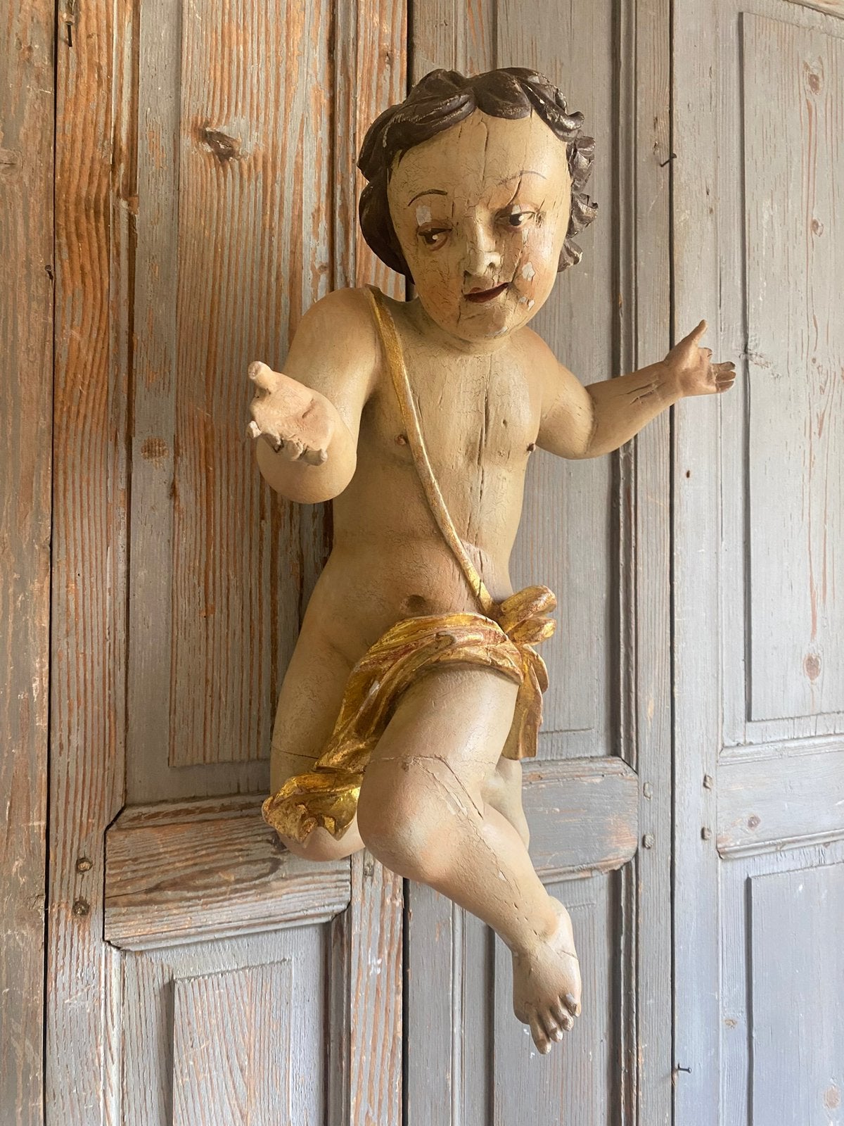18e eeuws antieke engel , cherubijn, van hout, Ophalen of Verzenden