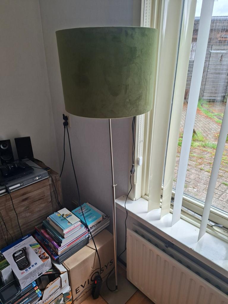 Metalen Staande Lamp, met Groene Kap in hoogte verstelbaar!, Ophalen, Metaal, 150 tot 200 cm