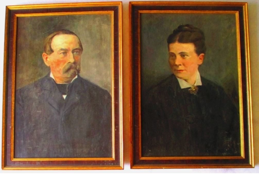 antieke portretten echtpaar ca. 1880 Biedermeier, Ophalen, Portret of Personen, Overige ondergronden, Olieverf