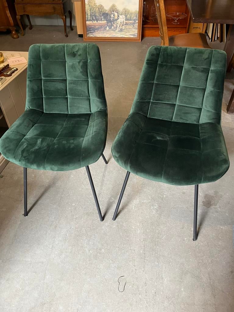 2 nieuwe eetkamerstoelen, flessengroen, Ophalen, Zo goed als nieuw