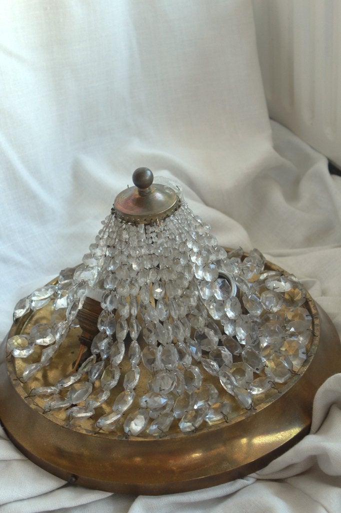 Plafonniere Kristal Messing Strengen Kristallen, Ophalen, Gebruikt, Glas, Nvt
