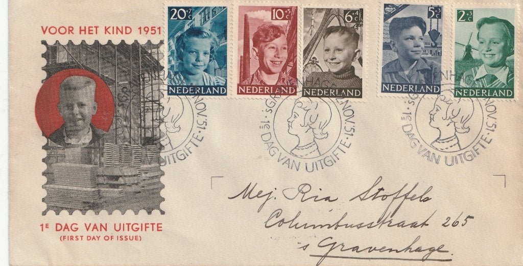 E6  1951 KInderzegels FDC, Ophalen of Verzenden, Na 1940, Gestempeld