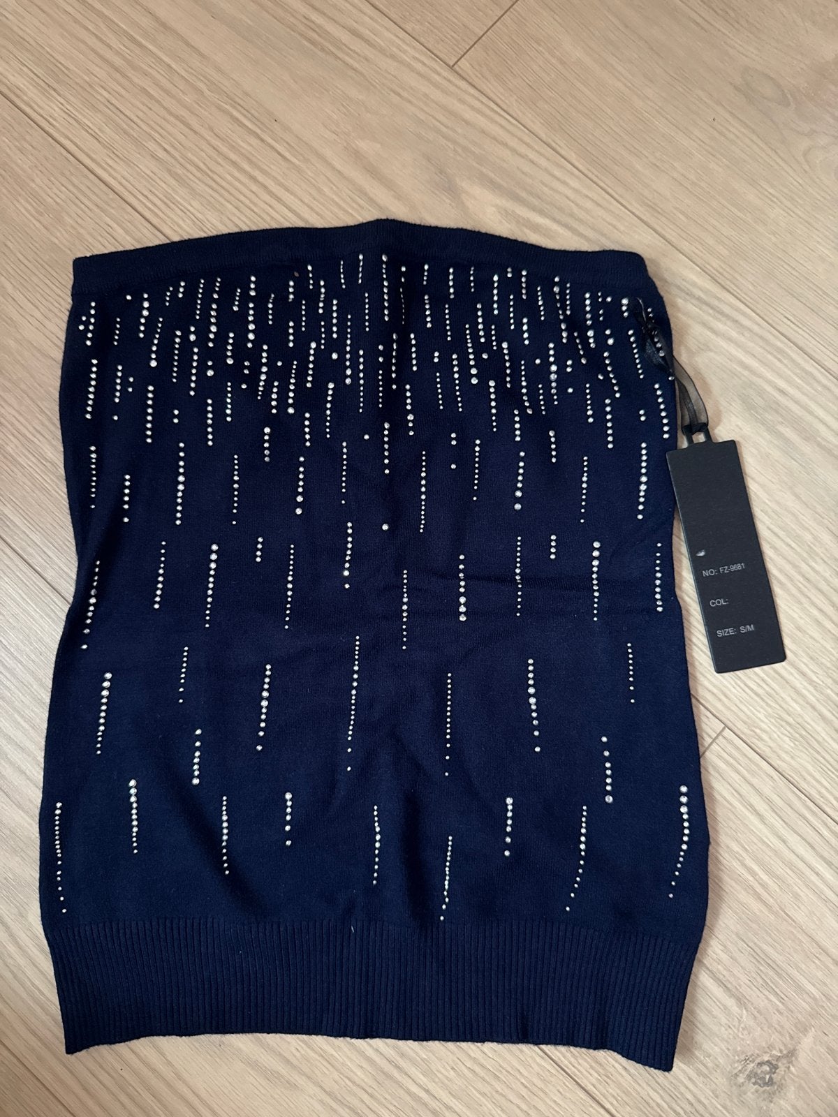 Nieuwe donkerblauwe strapless top met strass steentjes, Blauw, Nieuw, Ophalen of Verzenden, Maat 36 (S)