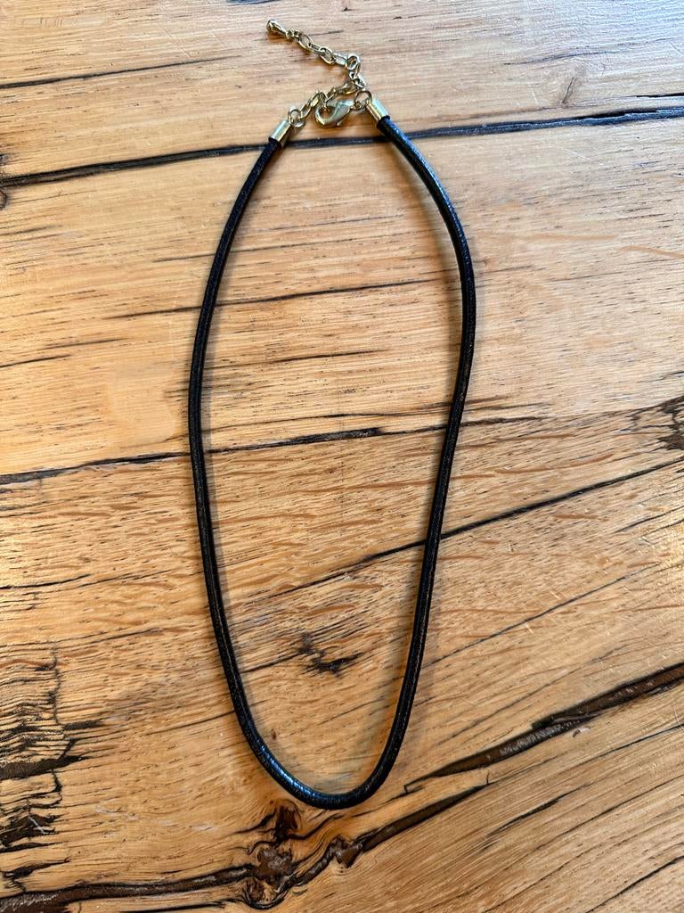 Zwarte leren veter ketting met sluiting, Sieraden, Tassen en Uiterlijk, Kettingen, Overige materialen, Verstelbaar, Verzenden
