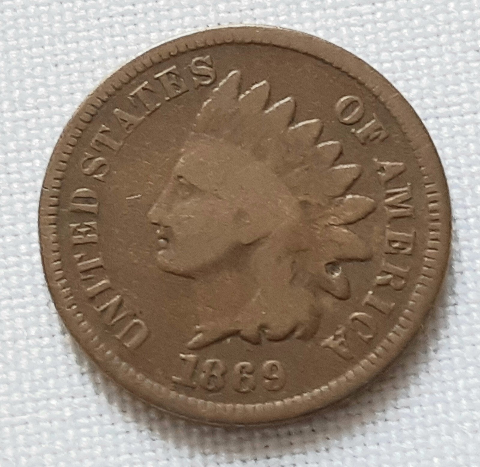 1869 Indian Head Cent - Amerikaanse Munt 1 cent., Ophalen of Verzenden, Noord-Amerika, Losse munt