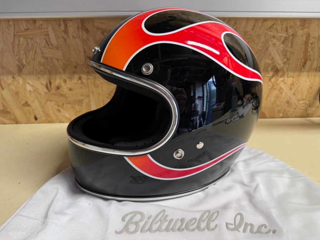 Biltwell Gringo zwart/ flamed maat L 59-60cm, Ophalen of Verzenden, Tweedehands, Integraalhelm, Overige merken