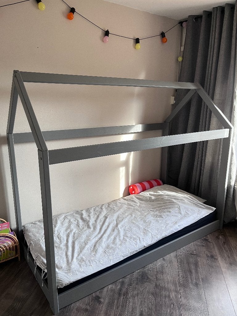 1persoons huisjes bed, Ophalen, Eenpersoons, 210 cm, Grijs