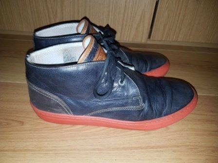 Floris van Bommel mt.40 sneakers blauw leer en oranje zool, Blauw, Floris van Bommel, Ophalen of Verzenden, Gedragen